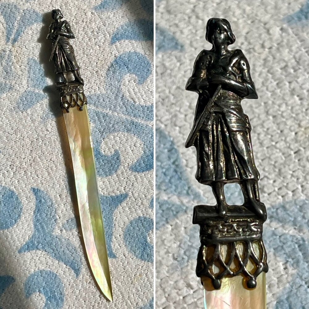 Joan of Arc Letter Opener Sterling Silver Handle & Abalone Mother of Pearl Blade